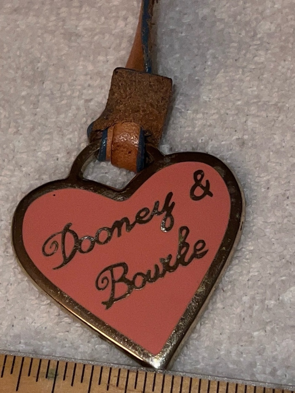 Vintage Dooney & Bourke pink enamel heart charm fob for purse handbag satchel